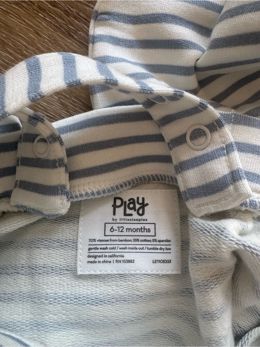 Little Sleepies Blue & White Striped Ruffle Overalls 6-12M girl - Picture 3 of 4